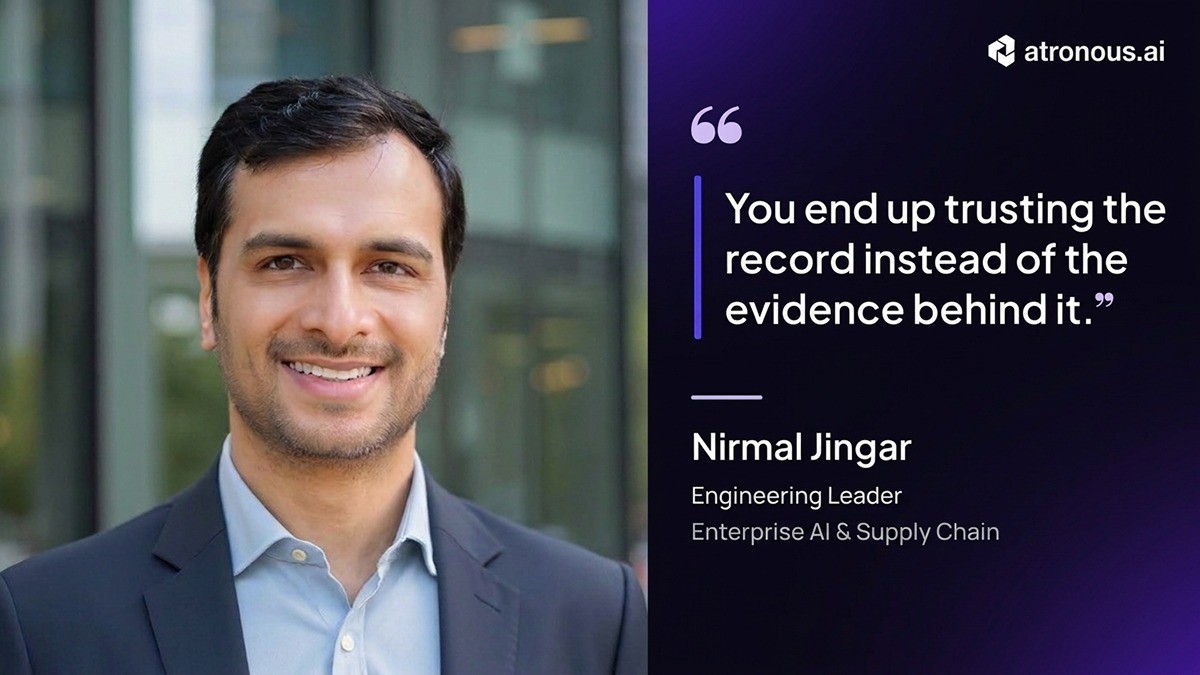 Nirmal Jingar, líder sénior de ingeniería de IA empresarial y cadena de suministro en Wayfair, con la cita "Uno termina confiando en el registro y no en la evidencia que lo respalda."