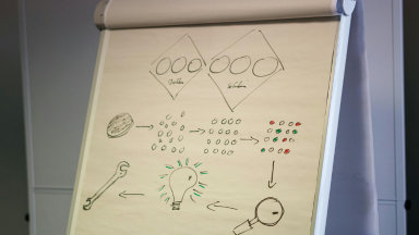 Hand-drawn taxonomy sketch on a flip chart